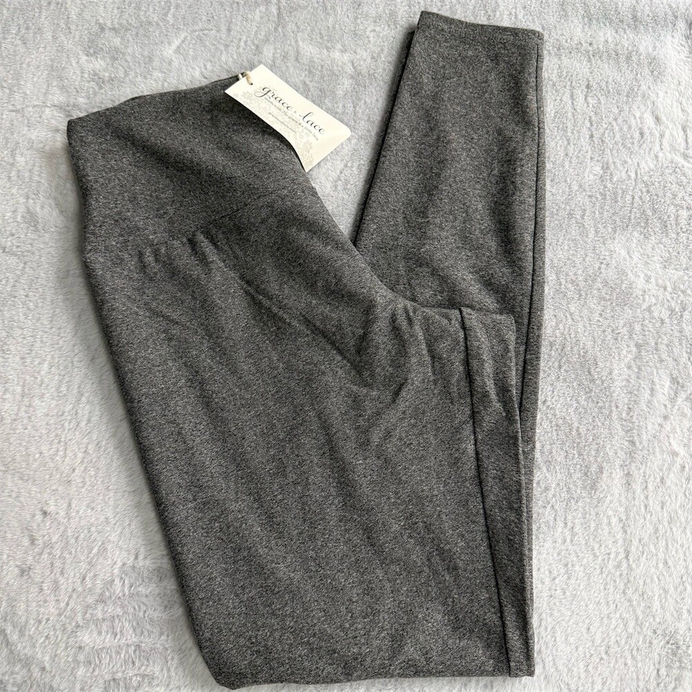 Grace & Lace Leggings Womens Size M Heather Gray High Waisted Pull-On Soft